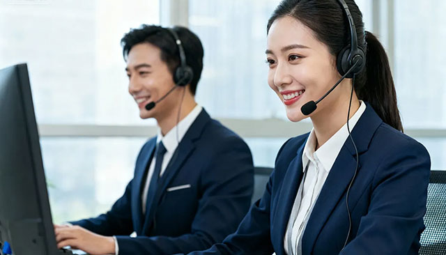 Customer support team wearing headsets
